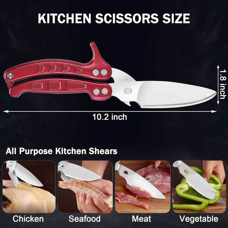 SLEMOON Heavy Duty Poultry Shears Kitchen for Chicken Meat,Multipurpose Kitchen Shears for Food,Herb Scissors with 5 Blades and Cleaning Comb, Cool Kitchen Gadgets Tools 2024 Green,2pcs set,burgundy - Image 5